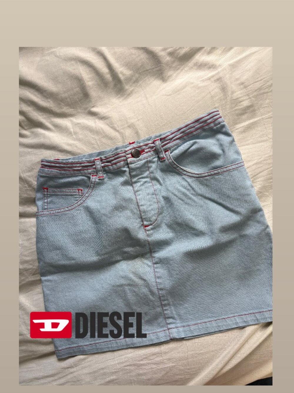 VTG 55DSL Diesel Made in Italy Light Blue Red Stitch Mini Skirt